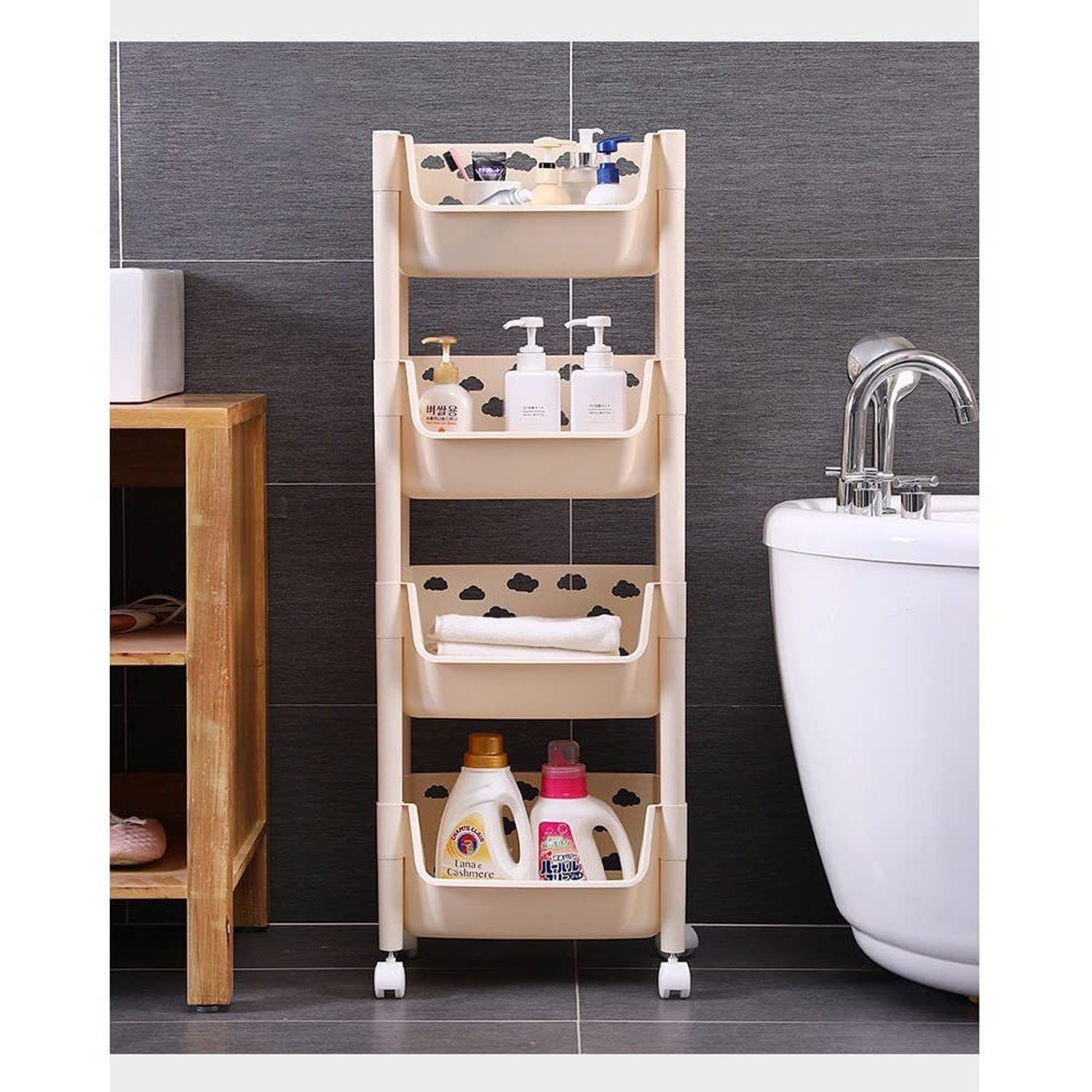 5298 4 Layers Fruit & Vegetable Basket Trolley Plastic for Home and Kitchen Fruit Basket Storage Rack Organizer Holders Kitchen Trolley DeoDap 5298 4 Layers Fruit & Vegetable Basket Trolley Plastic for Home and Kitchen Fruit Basket Storage Rack Organizer Holders Kitchen Trolley DeoDap
